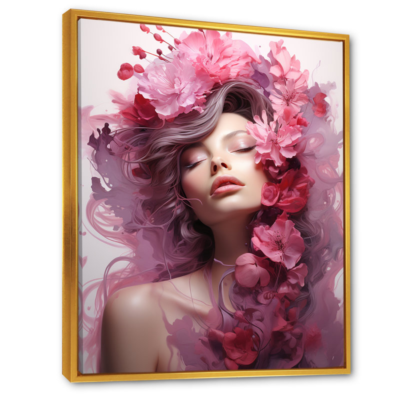 Extravaganza mauve à motif floral, H 20 po x l 12 po x P 1 po, Cadre flottant doré