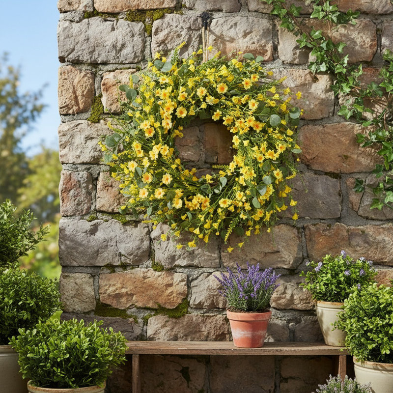 17.7" Spring Artificial Flowers Wreath Home Decoration