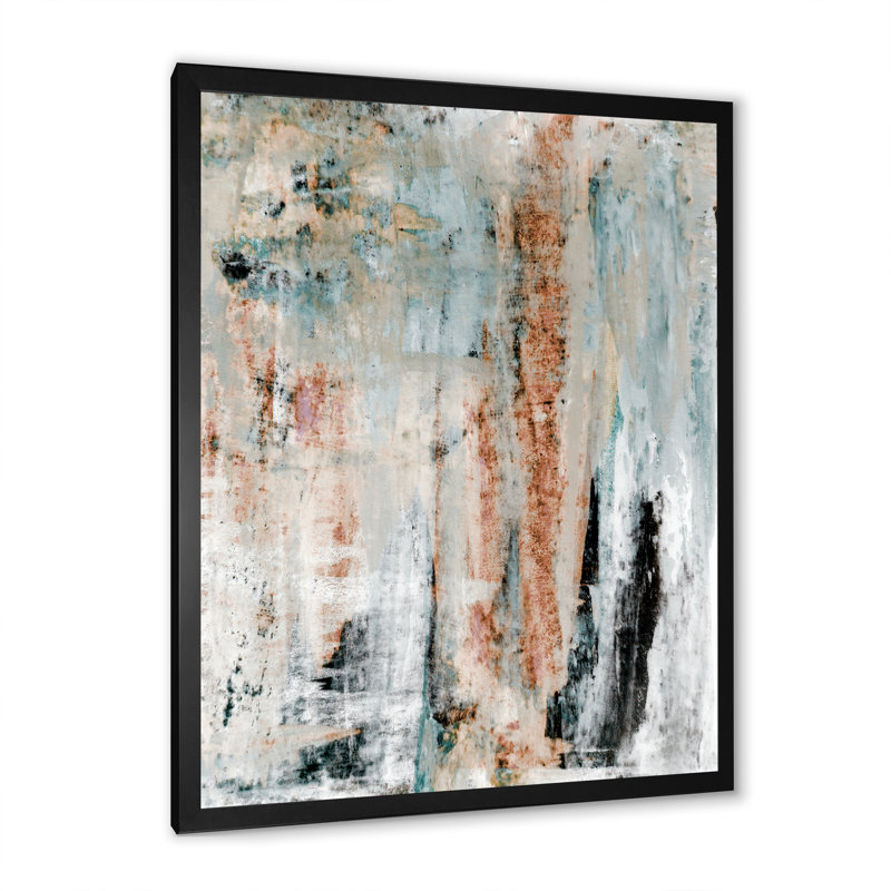 " Grey Meets Beige Abstract Splash " Painting Print, Black Picture Framed, 20" H x 12" W x 1" D