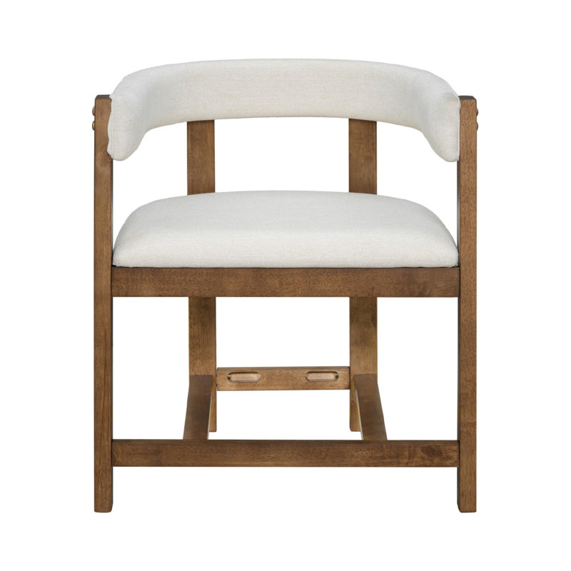 Set Of 2 Modern Fabric Upholstered Dining Armchair, With Ergonomic Backrest And Footrest, Beige And Walnut