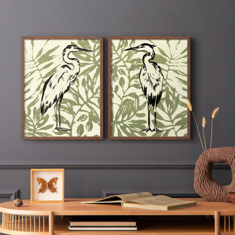 «Retro Parlor Heron I», reproduction encadrée de qualité supérieure - prête à être accrochée - aucun clou requis - aucun clou requis