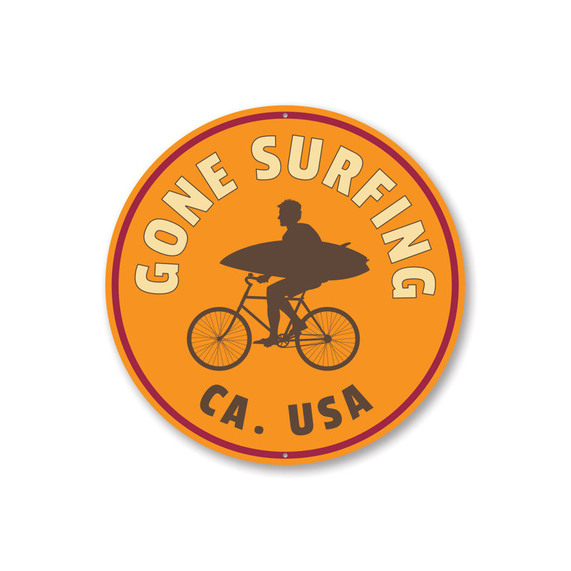 Panneau en aluminium Gone Surfing USA, H 12 po x l 12 po x P 0,04 po