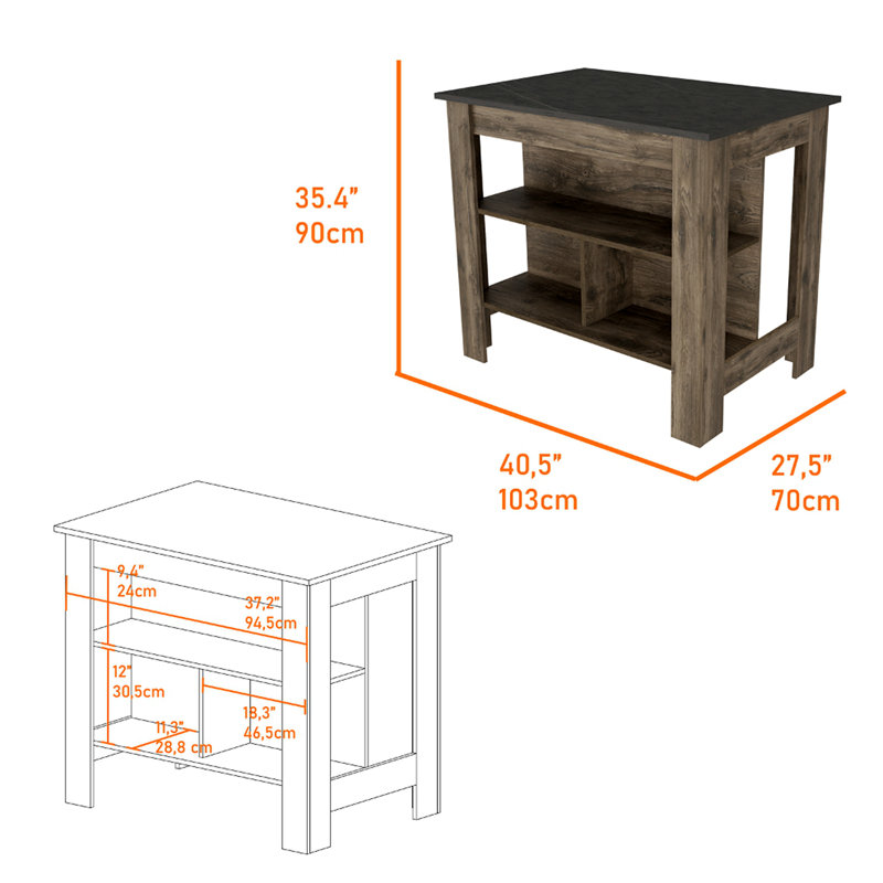 Ensemble de cuisine à 2 tablettes, 2 îlots et garde-manger brun foncé et onyx Roblar