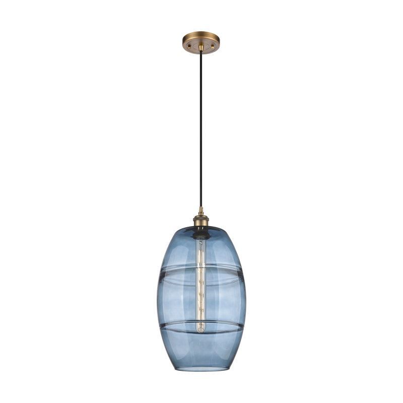 Luminaire suspendu à 1 lumière Ballston Bettylou, H 18,5 po x l 10 po x P 10 po, Bleu princesse, Laiton brossé