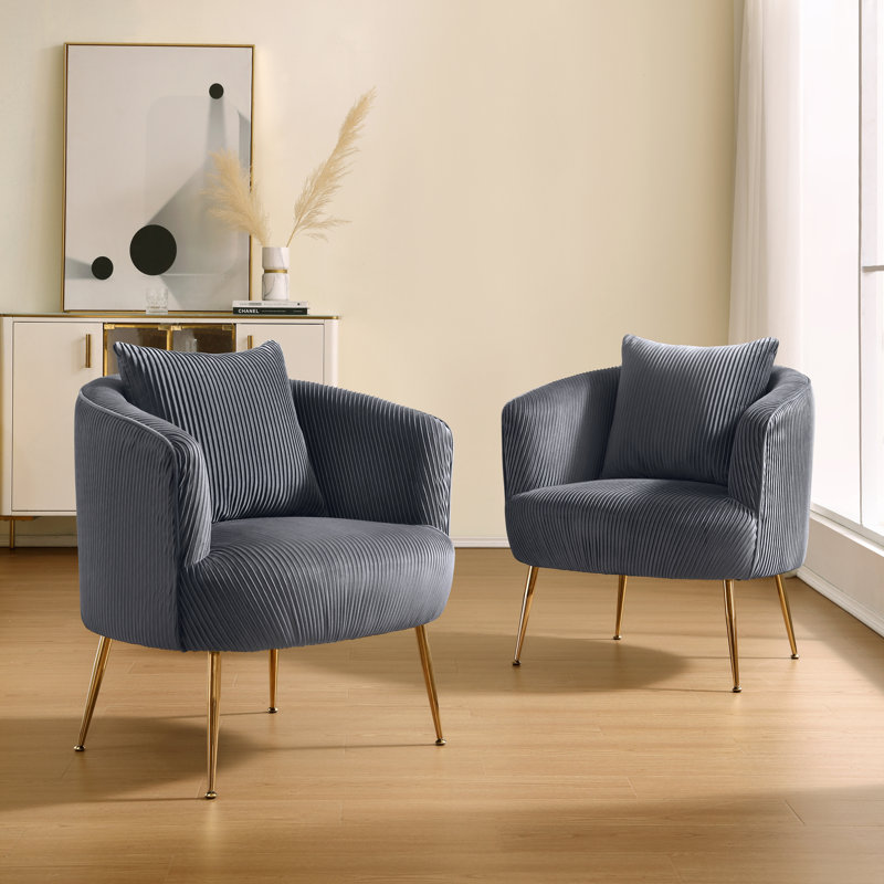 Chrystina 28.74'' Wide Tufted Velvet arm chair, Gray Velvet