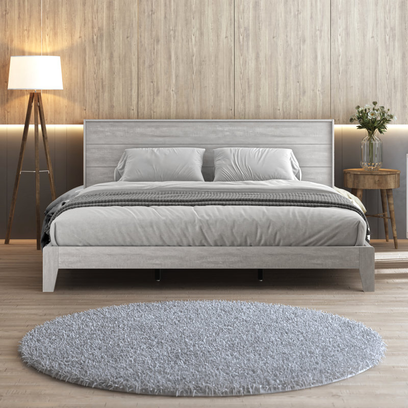 Lit plateforme avec tête de lit Branquinha, Chêne gris cendré, Très grand