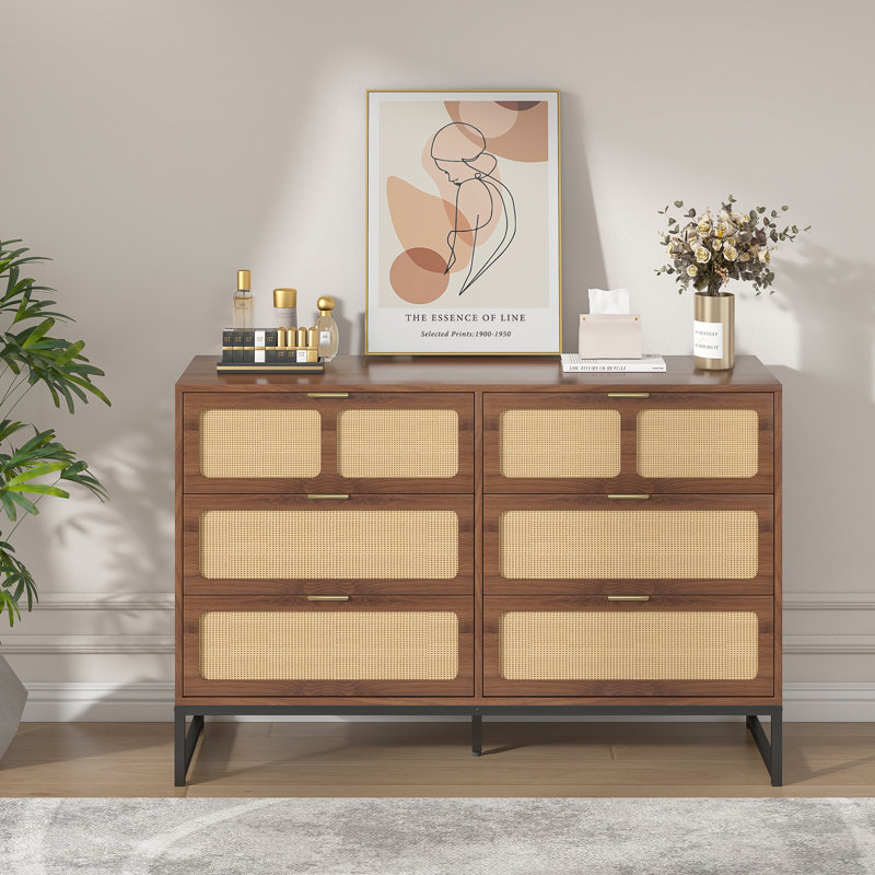 Brosy 47.24'' W 6 - Drawer Dresser, Walnut