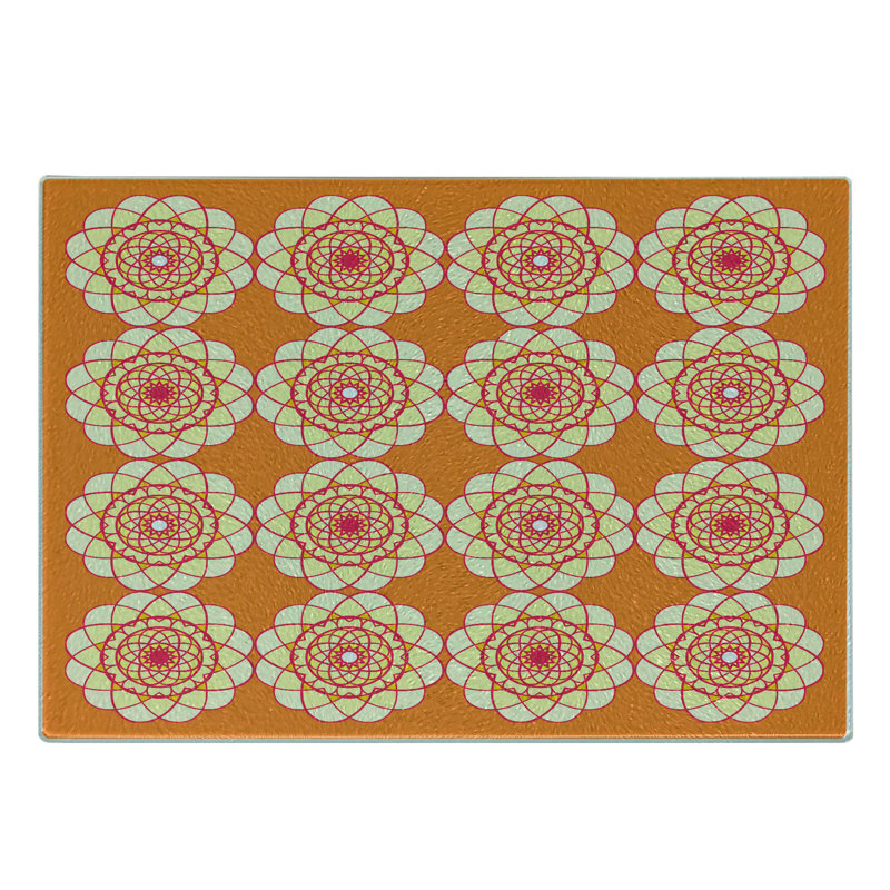 Ambesonne, planche à découper en verre trempé orange et rose, art rétro orange, ivoire et rose
