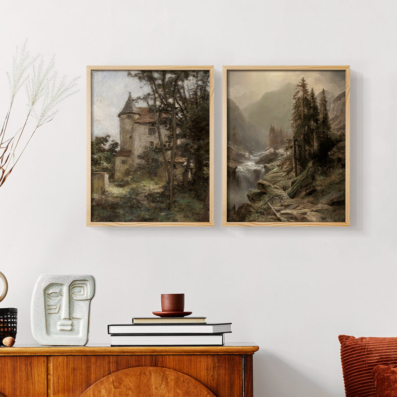 «Vintage Landscape XXXV», impression giclée sur cadre - ensemble de 2, Naturel, H 14 po x l 22 po