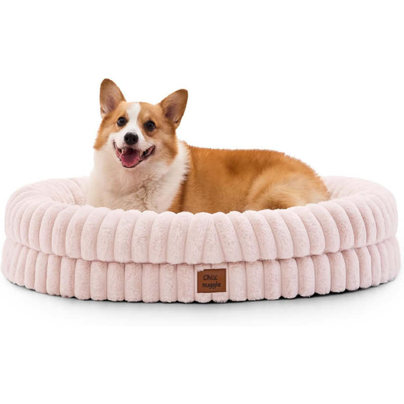 Lit pour chien pour chien de grande taille - Coussin imperméable de luxe en fausse fourrure avec housse amovible et lavable, lit pour chien orthopédique avec traversins pour dormir, rose