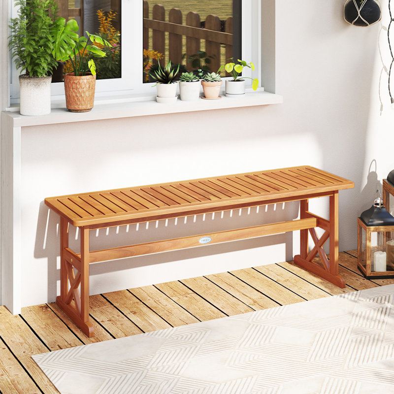 Banc d'extérieur en bois d'acacia de 51 pouces Gymax avec siège à lattes et structure en forme de X