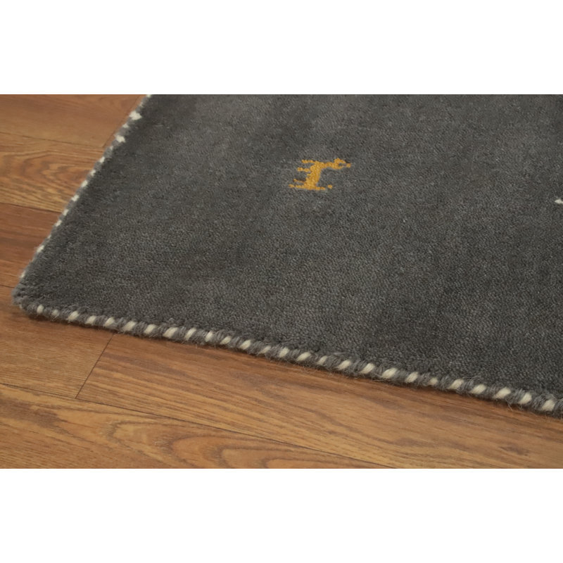 Tapis oriental gris tribal en laine 6 x 6