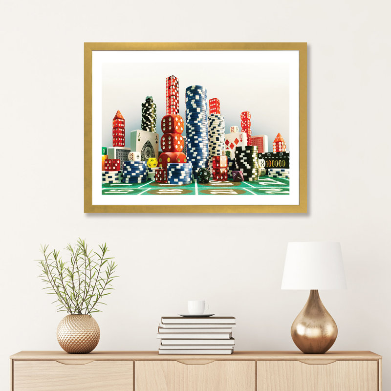 «Casino City» par Carl Warner, impression, H 24 po x l 32 po x P 1 po, Papier encadré doré