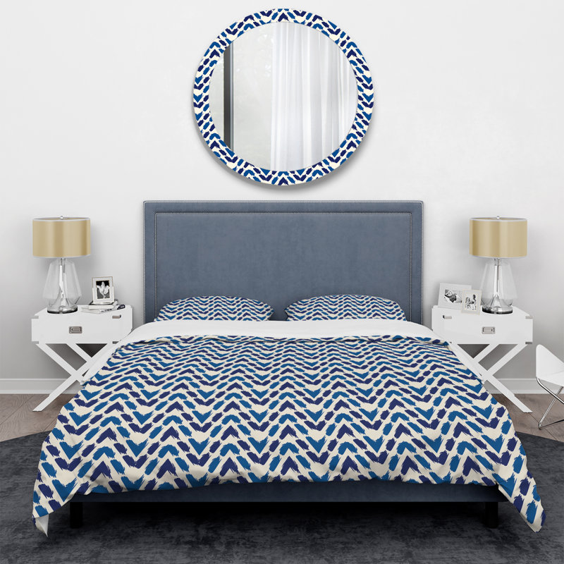 Chevron bleu et blanc - Ensemble de housse de couette abstrait - Microfibre de polyester