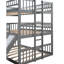 Triple lit superposé, gris, fabriqué en bois et garde-corps gris, conception économe en espace, fabriqué en bois massif