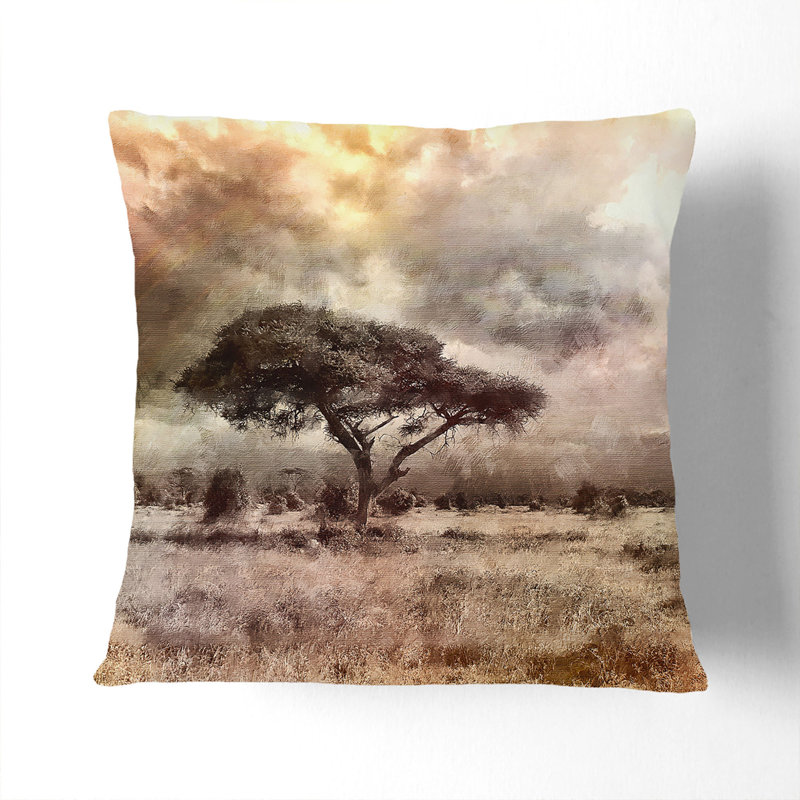 Trees In Africa Painting Square Throw Cushion, Stone, 55cm H x 55cm W x 20cm D