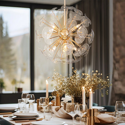 Dandelion 8-Light Sphere Globe Sputnik Pendant with Glass Sheet