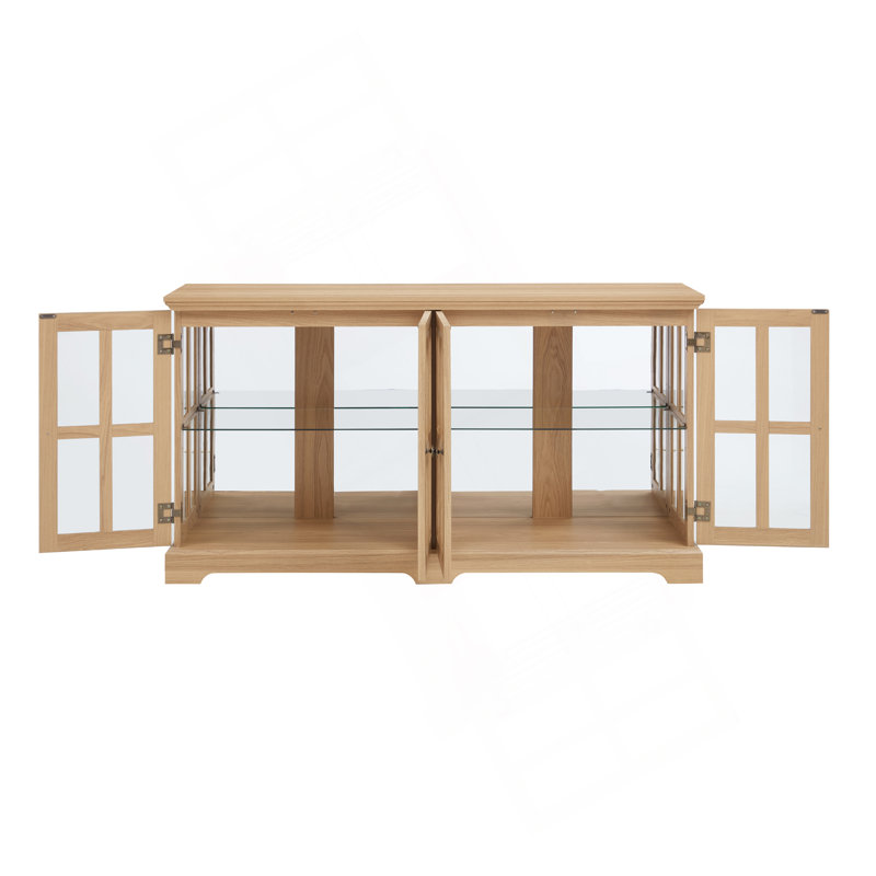 LED Curio Display Cabinet Antique Display Cabinet With Glass Doors Adjustable Shelves For Collectibles Four Door Design Vintage Showcase For Home Or Office Antique Display Case OAK