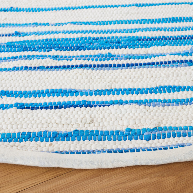 Brogun Handwoven Cotton Ivory/Blue Area Rug, Round 6'