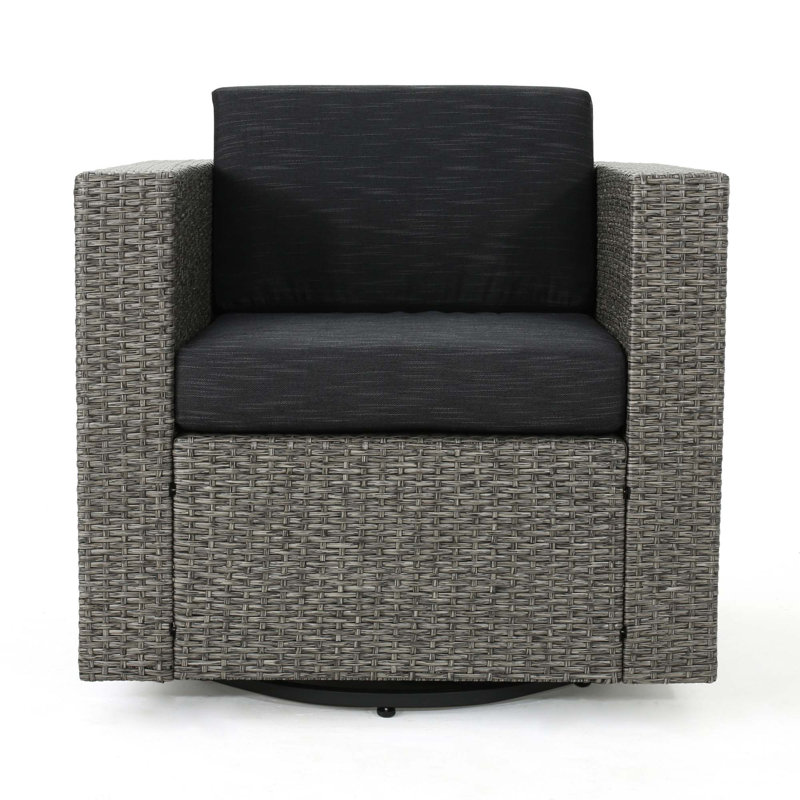 Fauteuil club pivotant en osier pour l'extérieur, Noir / gris