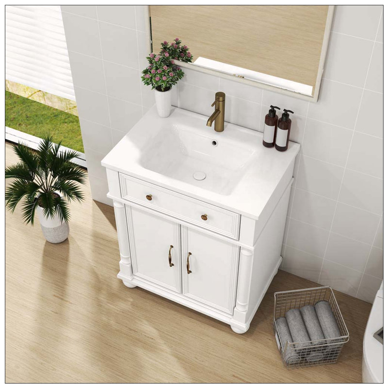 Meuble-lavabo Mid-Century avec base romaine, blanc