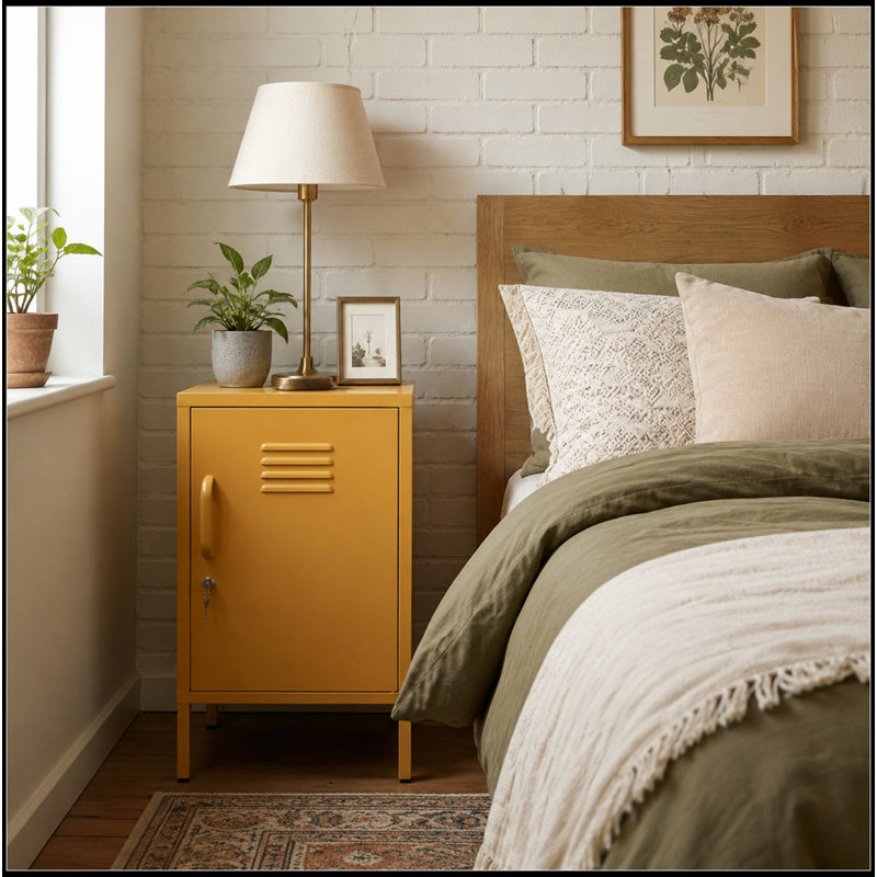 A Multi-Functional Metal Storage Cabinet With A Height Of 27.17 Inches, Yellow