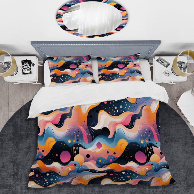 Cosmic Harmony IV - Ensemble de housse de couette abstrait, Housse de couette pour très grand lit et 2 très