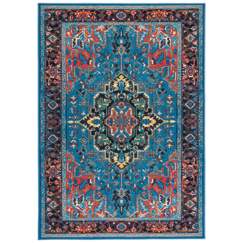 Blue and Red 8' x 10' Synthetic Washable Area Rug