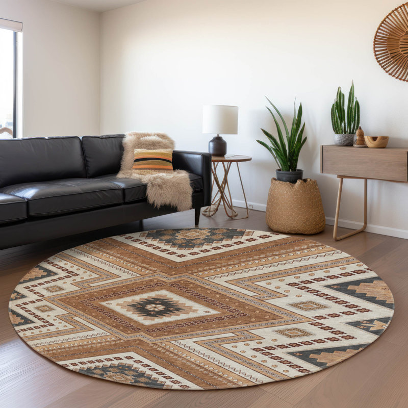Premium Machine Washable Guada AMF1010 Tribal Rug, Round 8'