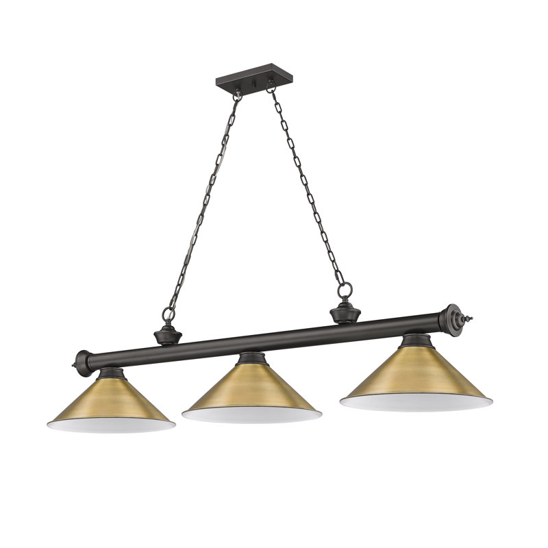 Bronze and Rubbed Brass 3-Light Billiard Pendant