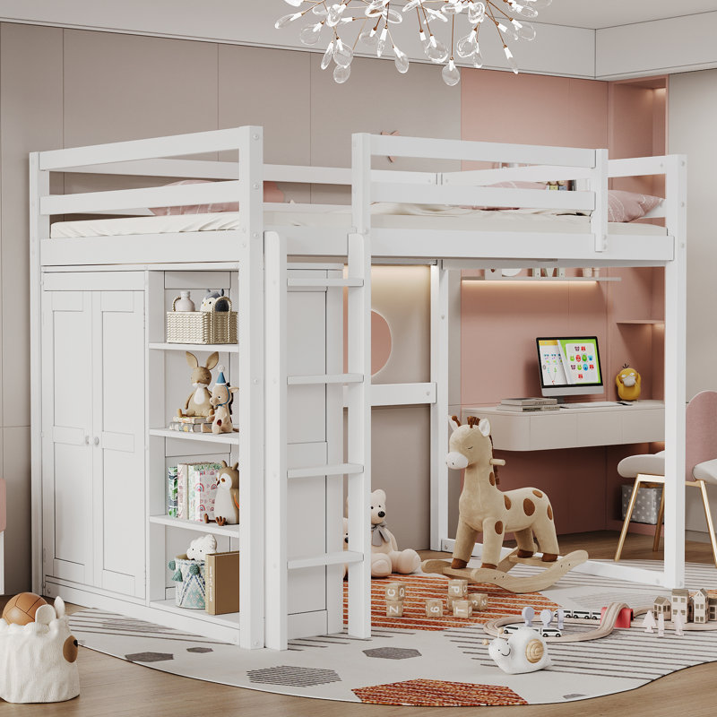 Full Loft Bed With Storage, White