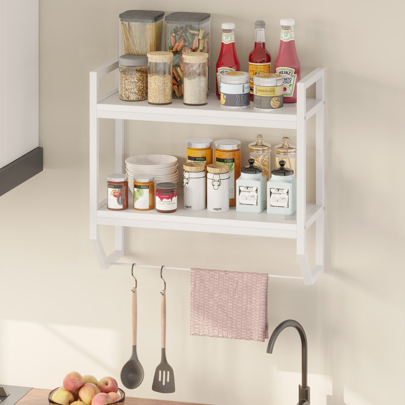 Over Toilet Shelf Organizer with Adhesive Base,Wooden 2-Tier Over Toilet Bathroom Organizer, White