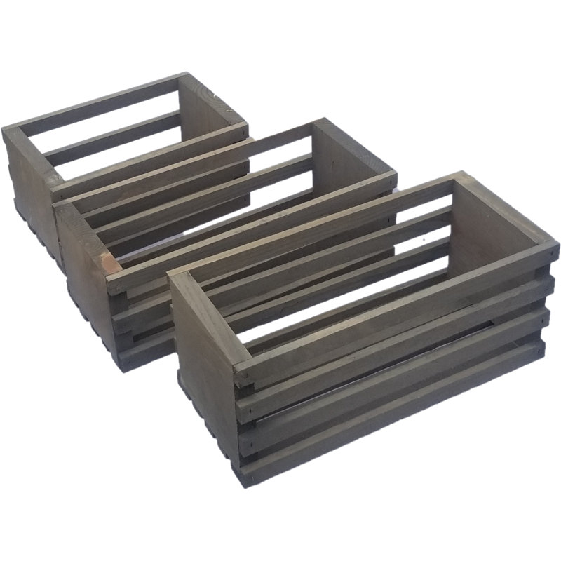 Ensemble de 3 boîtes en bois massif, Gris