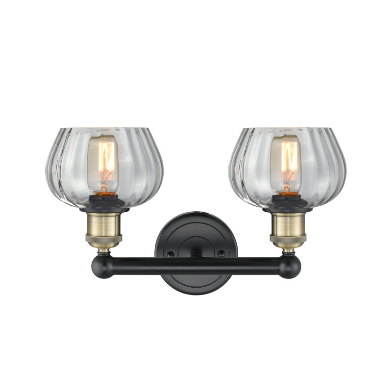 Éclairage pour meuble-lavabo à 2 lumières, Transparent, Laiton antique noir