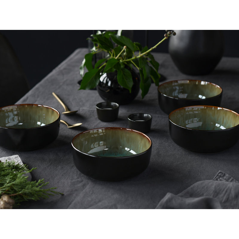 Creatable, 21559, Serie Nordic Fjord Green, 6-teiliges Geschirrset, Müslischalen Set Aus Steinzeug