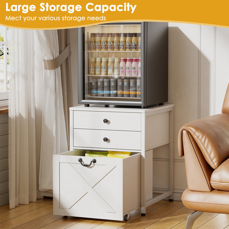Farmhouse Mini Fridge Stand With Storage,heavy Duty Fridge Cart,mini Fridge Cabinet With Rolling Cabinet