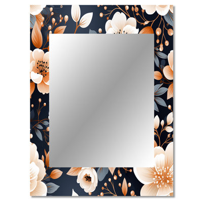 Kenniya Vintage Nostalgia Peach Floral Pattern - Floral Large Mirror, Cottage Unique Wall Mirror Decor, Printed Metal Art