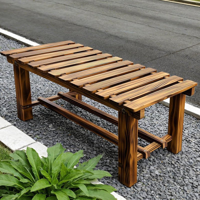 Banc de jardin en bois brun 35,5 pouces, siège sans dossier pour 2 personnes avec mortaise et tenon