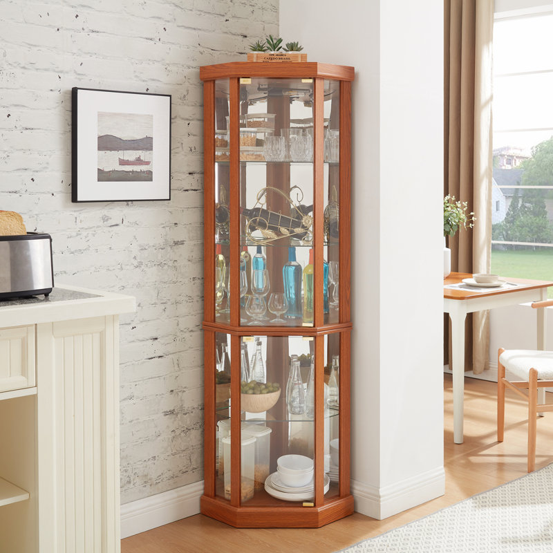 Vitrine d'angle en verre Therris, Chêne foncé, H 69,85 po x l 16,5 po x P 16,5 po