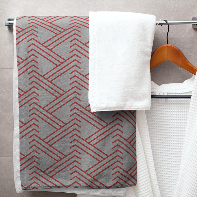 Serviette de bain zigzag classique, Rouge/gris