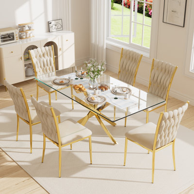 63" Rectangular Tempered Glass Table set