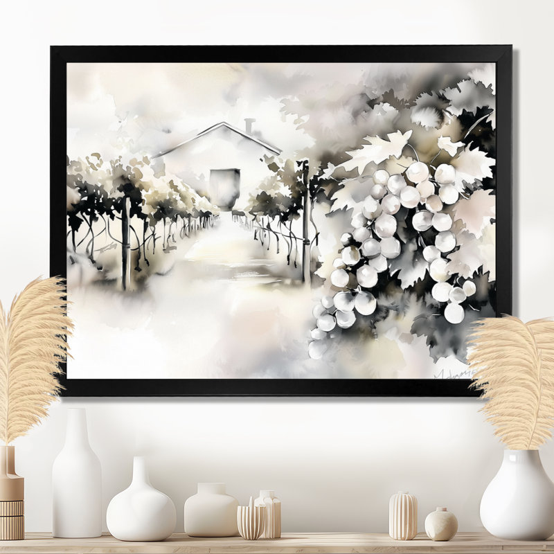 Paysage de perchoir de vignoble en Italie - impression murale vignoble, H 12 po x l 20 po, Noir