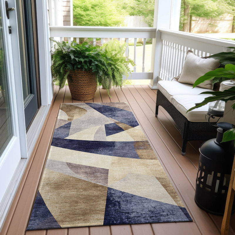 Tapis bleu marine Xhevrie intérieur / extérieur lavable à la machine, Tapis de couloir 2 pi 3 po x 7 pi 6 po