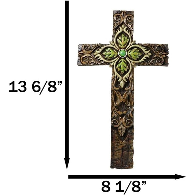 Rustique fleur de lys avec croix et feuillage mural