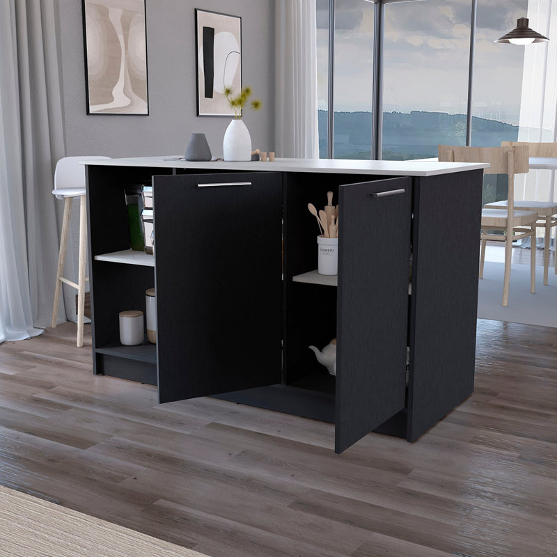 Îlot de cuisine à portes doubles noir et onyx