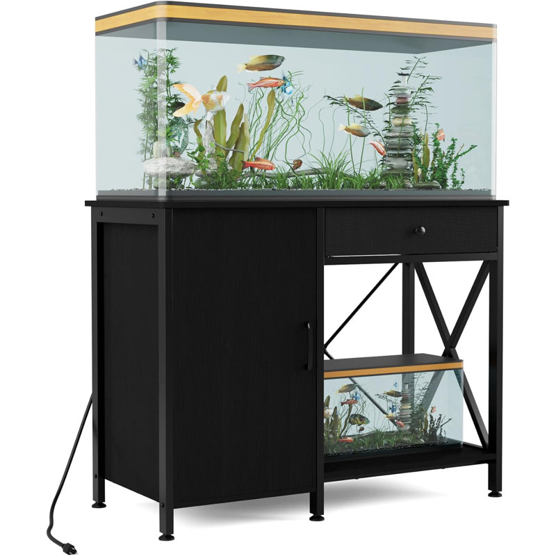 Support d'aquarium robuste avec rangement pour aquarium, armoire de table de terrarium en métal avec prise de courant pour tortue reptile