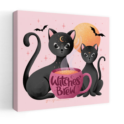 Witches Brew Whimsical Abstract Contemporary Bat Cat Landscape Nature Art