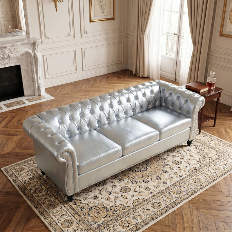 Ensemble de canapé Chesterfield, Similicuir argent