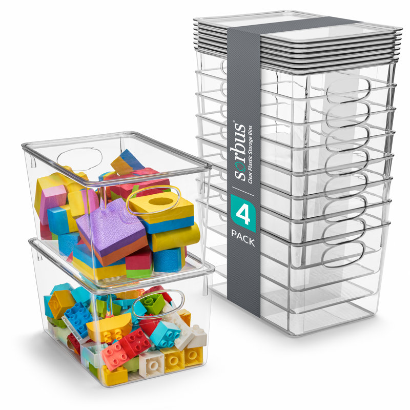 Sorbus Large Clear Toy Storage Containers with Lids and Handles 8 Pack