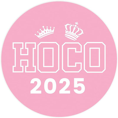HOCO Stickers 2025, Pink & White Homecoming Dance Crown Design, Party & Scrapbook Favors
